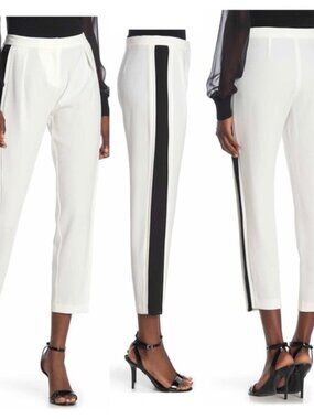 Ramy Brook New York White Silk Blend Pants w/ Black Side Stripe Size M